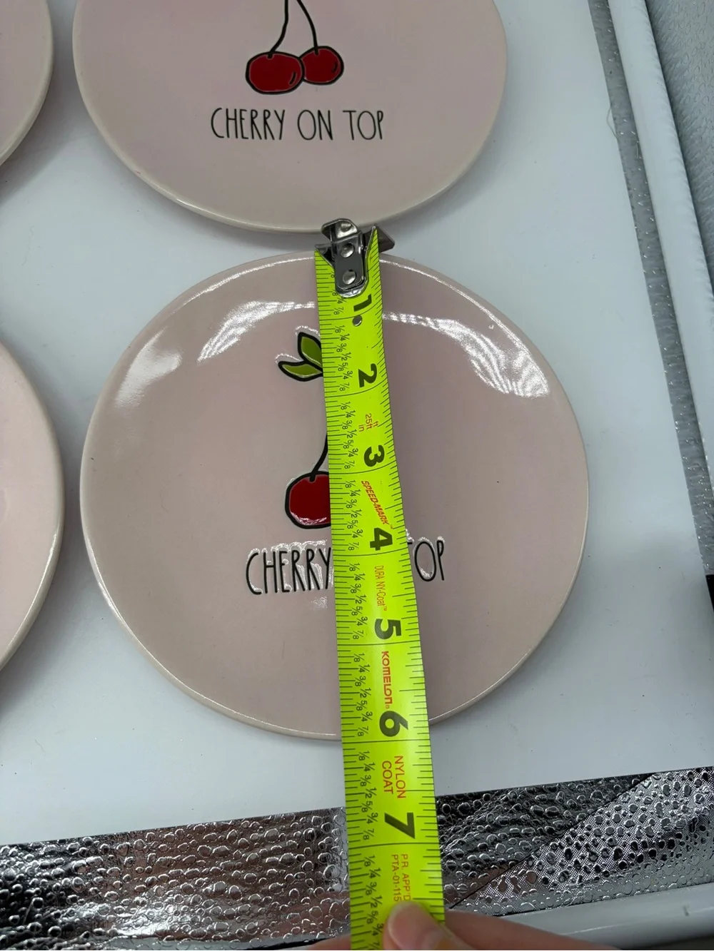 Rae Dunn Pink 'Cherry On Top' Dessert Plates - Red Cherry Design 6”